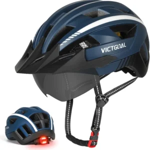 Kask rowerowy VICTGOAL rozmiar M z goglami magnetycznymi LED granatowy