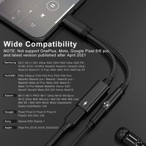Adapter USB-C na jack 3,5 mm i USB-C przejściówka audio ładowanie 2w1
