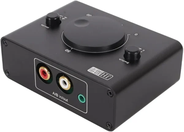 Przełącznik audio 2 wejścia RCA AUX 3,5 mm regulator głośności A/B