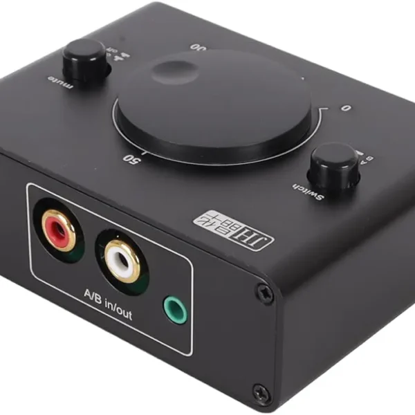 Przełącznik audio 2 wejścia RCA AUX 3,5 mm regulator głośności A/B