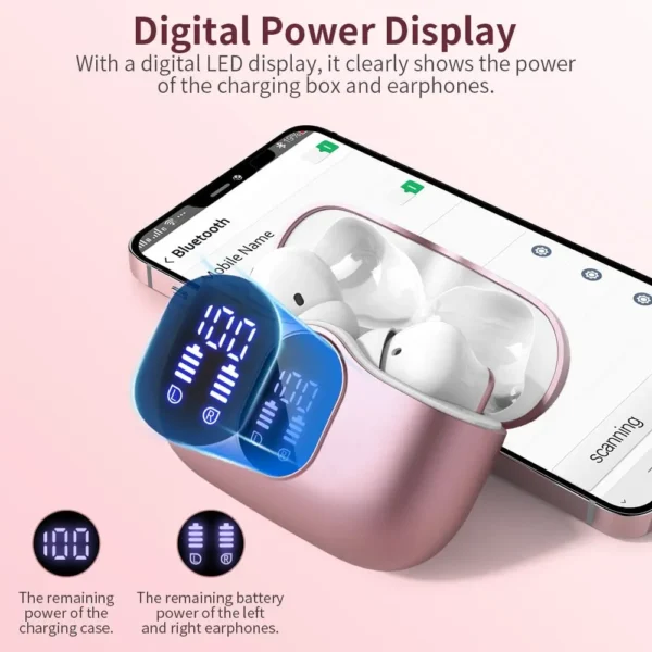 Słuchawki bezprzewodowe Bluetooth TWS MD053 dotykowe LED różowe
