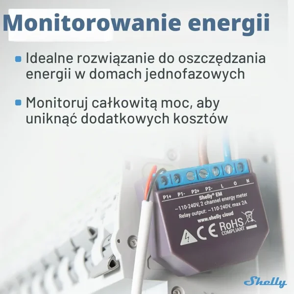 Shelly EM WiFi licznik zużycia energii elektrycznej 2 kanały 230V 2A