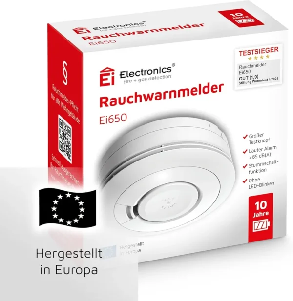 Czujnik dymu Ei Electronics Ei650 alarm pożarowy 85 dB bateria 10 lat