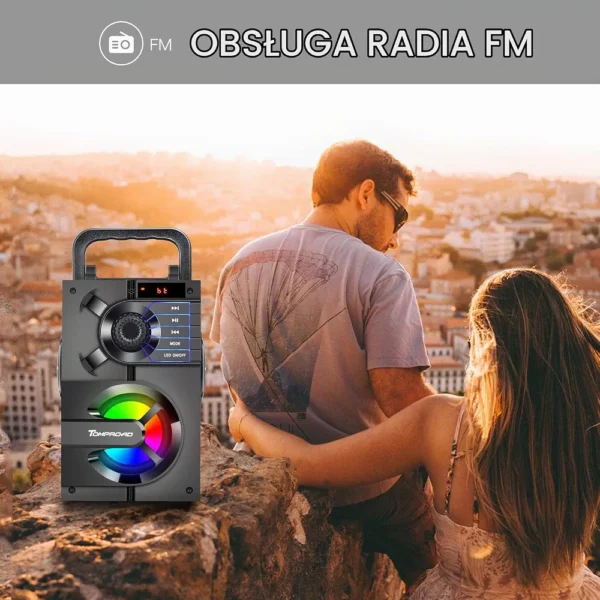 Głośnik Bluetooth TOMPROAD S39 Przenośny RGB Radio FM USB Pilot
