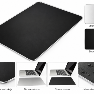 Podkładka na biurko pod laptop metalowa dwustronna czarna srebrna 24×20 cm