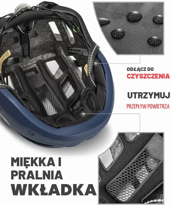 Kask rowerowy VICTGOAL rozmiar M z goglami magnetycznymi LED granatowy