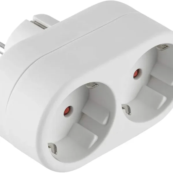 Rozgałęźnik elektryczny podwójny 2 gniazda 16A 250V z uziemieniem biały