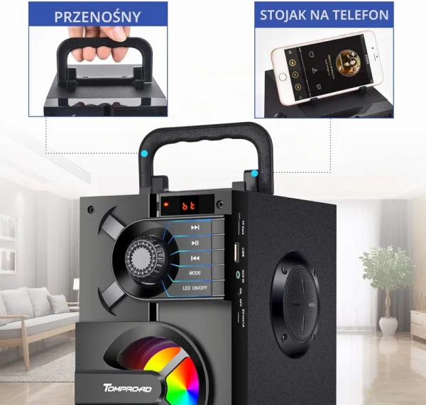 Głośnik Bluetooth TOMPROAD S39 Przenośny RGB Radio FM USB Pilot