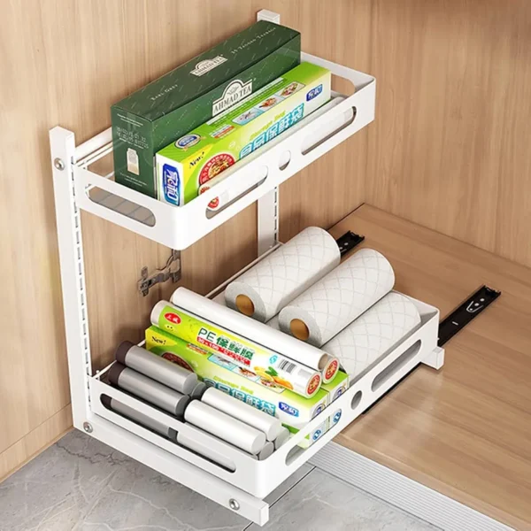 NETEL wysuwany organizer pod zlew 2-poziomowy - regulowany regał kuchenny 40 × 28 × 44