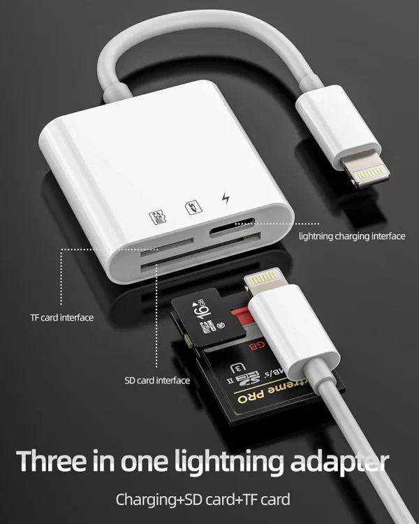 Czytnik kart SD microSD Lightning do iPhone iPad adapter 3w1 biały