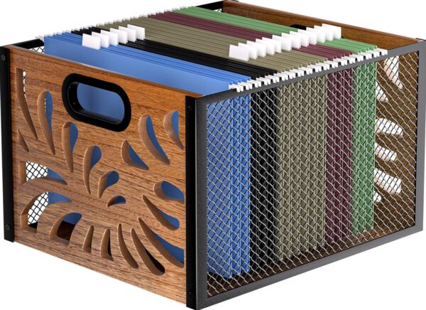 Organizer na dokumenty A4 metalowy drewniany pojemnik na teczki 36x32x25