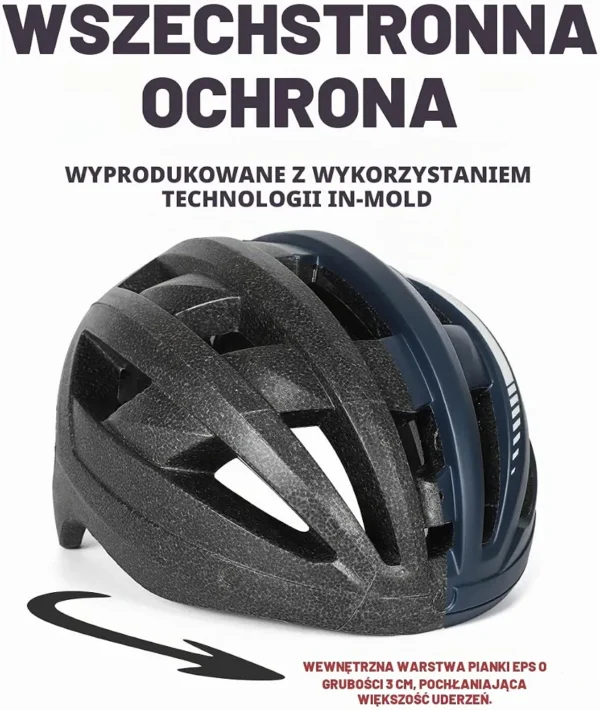 Kask rowerowy VICTGOAL rozmiar M z goglami magnetycznymi LED granatowy