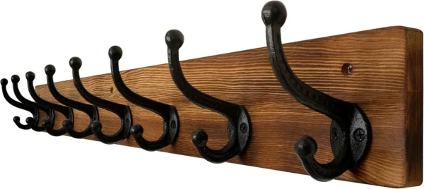 Wieszak ścienny drewniany 90 cm - 8 podwójnych haczyków