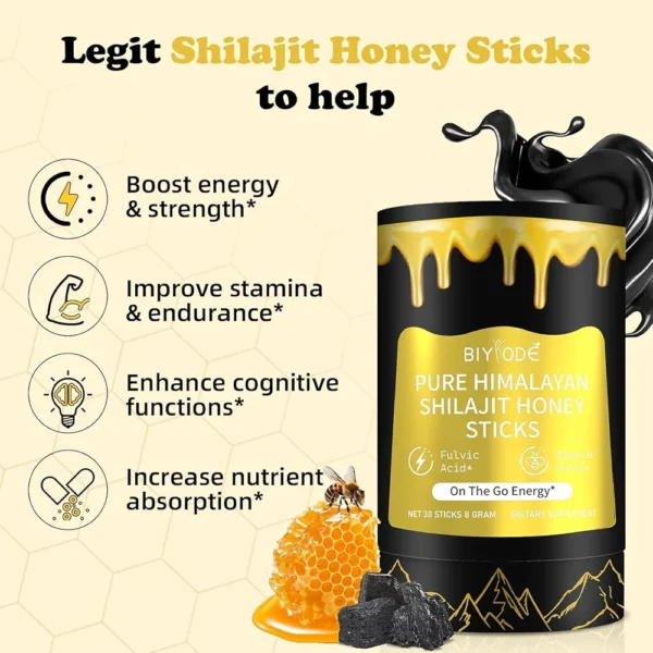 BIYYODE Shilajit Honey Sticks miód himalajski z shilajit 30 saszetek 240 g