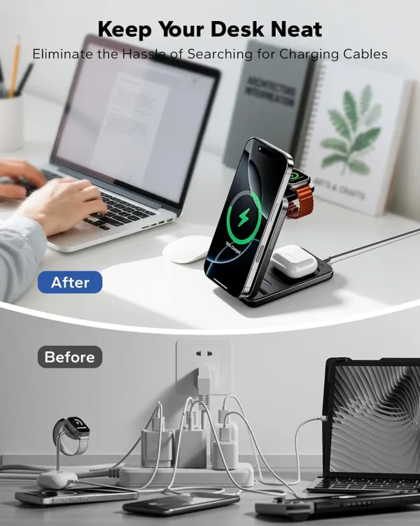 Ładowarka indukcyjna KPON 3w1 MagSafe 15W do telefonu zegarka słuchawek