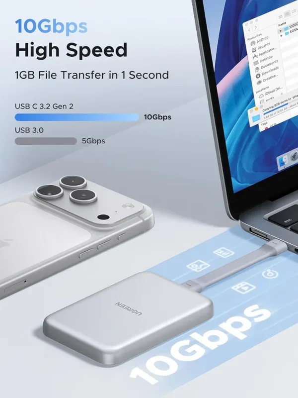 Dysk zewnętrzny SSD UGREEN D619 magnetyczny MagSafe USB-C 10Gbps srebrny