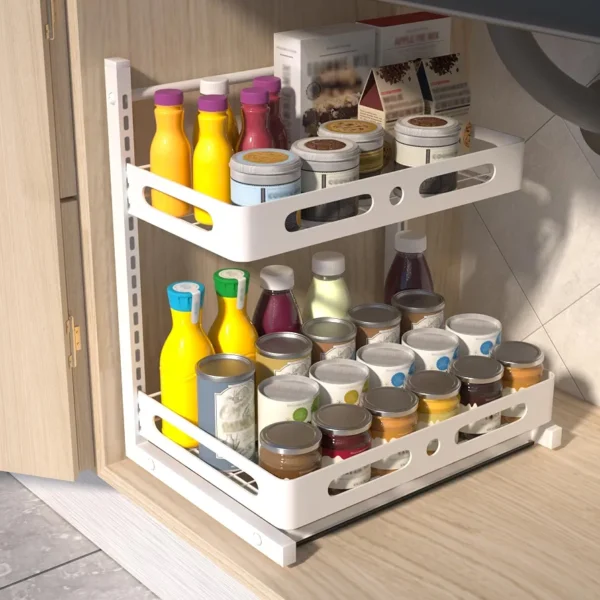 NETEL wysuwany organizer pod zlew 2-poziomowy - regulowany regał kuchenny 40 × 28 × 44