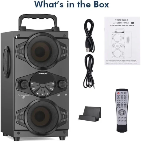 Głośnik Bluetooth TOMPROAD A52 Karaoke z Mikrofonem RGB LED USB AUX Pilot