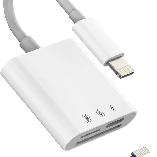 Czytnik kart SD microSD Lightning do iPhone iPad adapter 3w1 biały