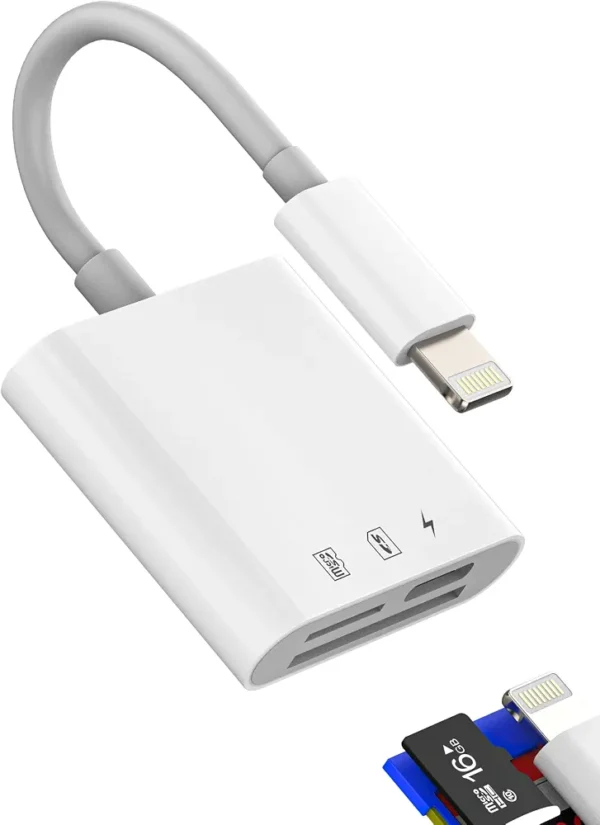 Czytnik kart SD microSD Lightning do iPhone iPad adapter 3w1 biały