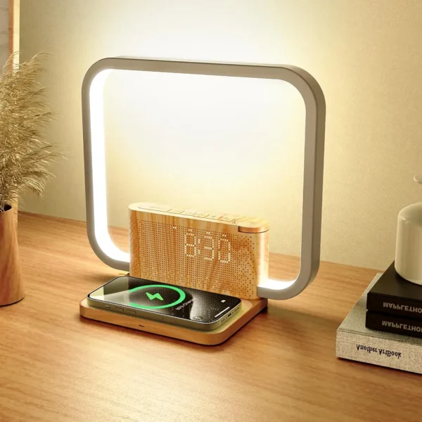 Lampka Nocna LED Blonbar AJ310A Budzik Ładowarka Indukcyjna Qi 10W