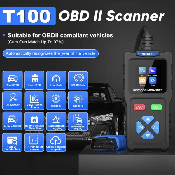 Tester diagnostyczny SHAll T100 OBD2 EOBD skaner błędów silnika