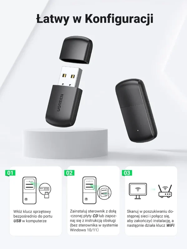 Karta sieciowa WiFi USB UGREEN CM762 AX900 WiFi 6 2.4/5 GHz do komputera