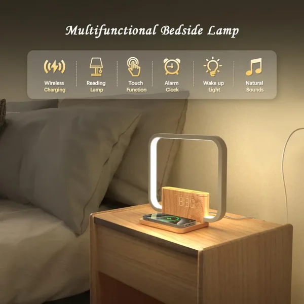 Lampka Nocna LED Blonbar AJ310A Budzik Ładowarka Indukcyjna Qi 10W