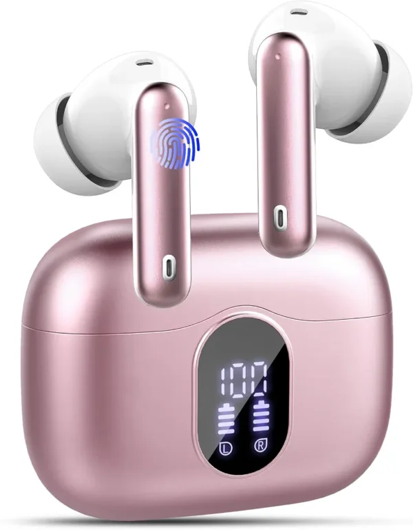 Słuchawki bezprzewodowe Bluetooth TWS MD053 dotykowe LED różowe