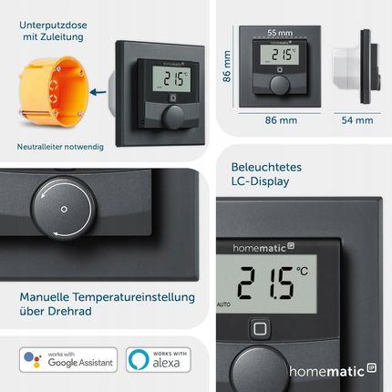 Homematic IP HmIP-BWTH-A termostat pokojowy podtynkowy 230 V - antracyt