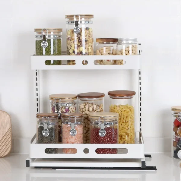 NETEL wysuwany organizer pod zlew 2-poziomowy - regulowany regał kuchenny 40 × 28 × 44