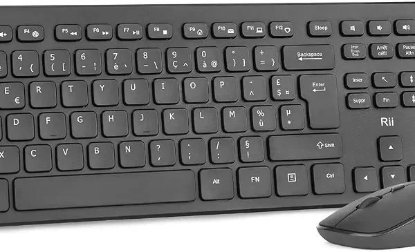 a32e7c29f82fb8690b4e6892100838f6-2-1-1 Zestaw bezprzewodowy Rii klawiatura AZERTY + mysz 2.4 GHz USB czarny