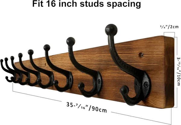 Wieszak ścienny drewniany 90 cm - 8 podwójnych haczyków