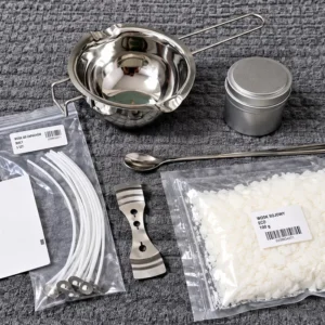Zestaw do robienia świec DIY wosk sojowy 100g 10 knotów tygielek akcesoria