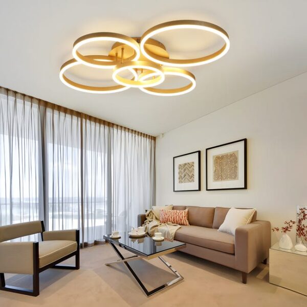 Złota lampa sufitowa LED 78W 94 cm - 5 pierścieni - nowoczesny design