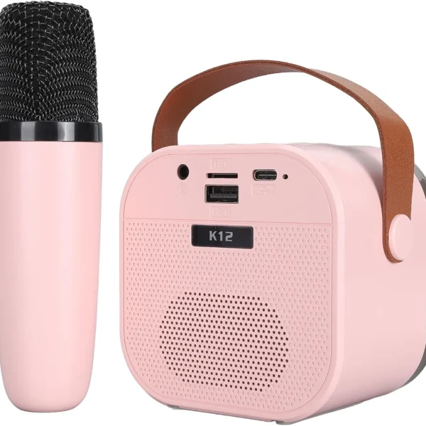 Zestaw Karaoke K12 2 Mikrofony Bezprzewodowe Głośnik Bluetooth Różowy