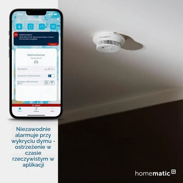 Homematic IP inteligentny czujnik dymu alarm przeciwpożarowy biały