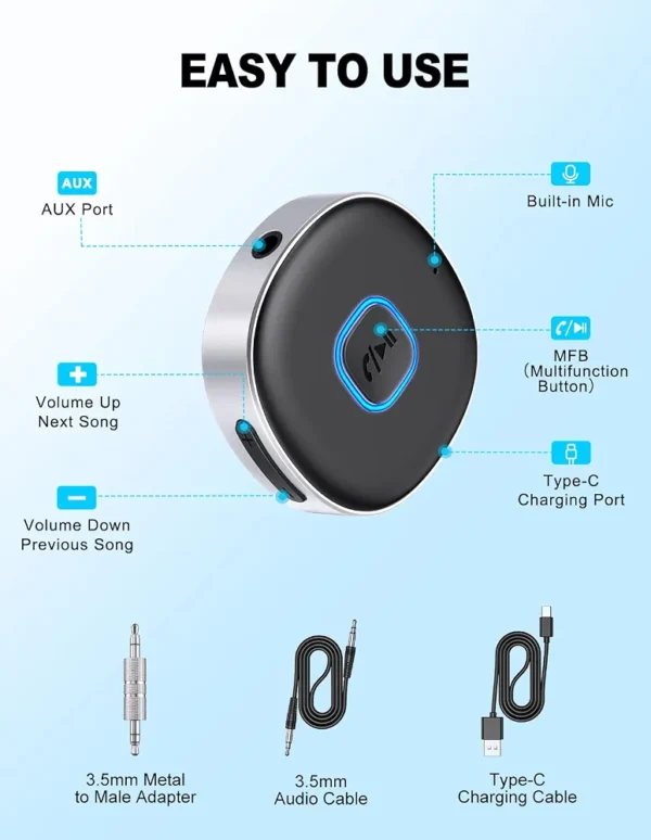 Odbiornik Bluetooth J33 AUX 3,5 mm do samochodu adapter audio z mikrofonem