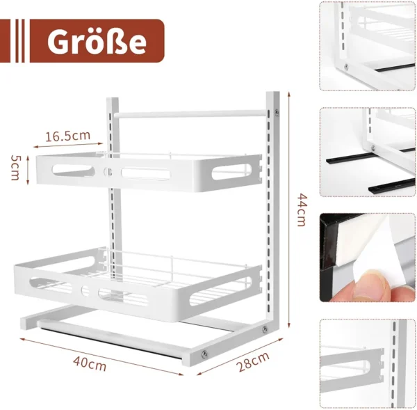 NETEL wysuwany organizer pod zlew 2-poziomowy - regulowany regał kuchenny 40 × 28 × 44