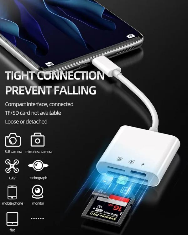 Czytnik kart SD microSD Lightning do iPhone iPad adapter 3w1 biały