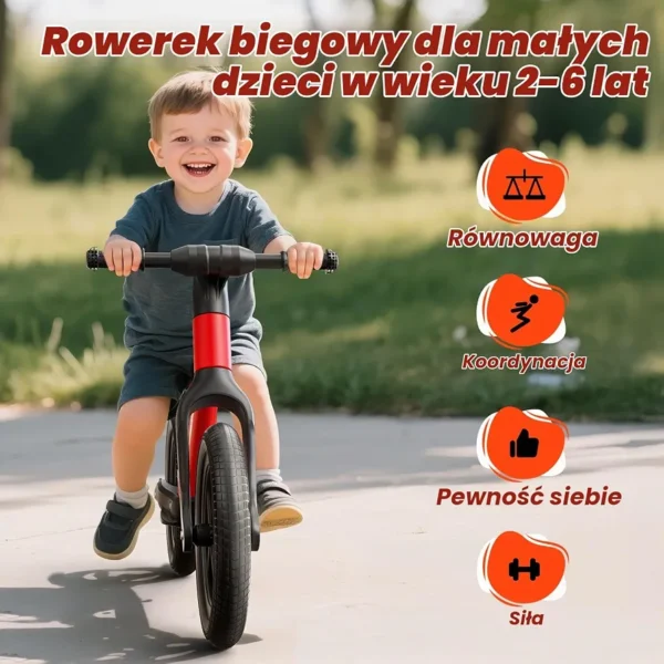 Rowerek Biegowy Dziecięcy 14 Cali 2-6 Lat Regulowane Siodełko Pompowane Koła