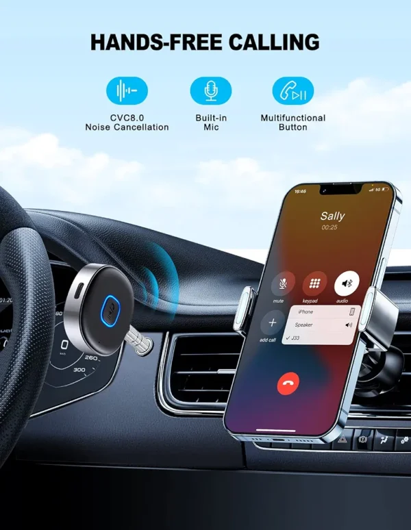 Odbiornik Bluetooth J33 AUX 3,5 mm do samochodu adapter audio z mikrofonem
