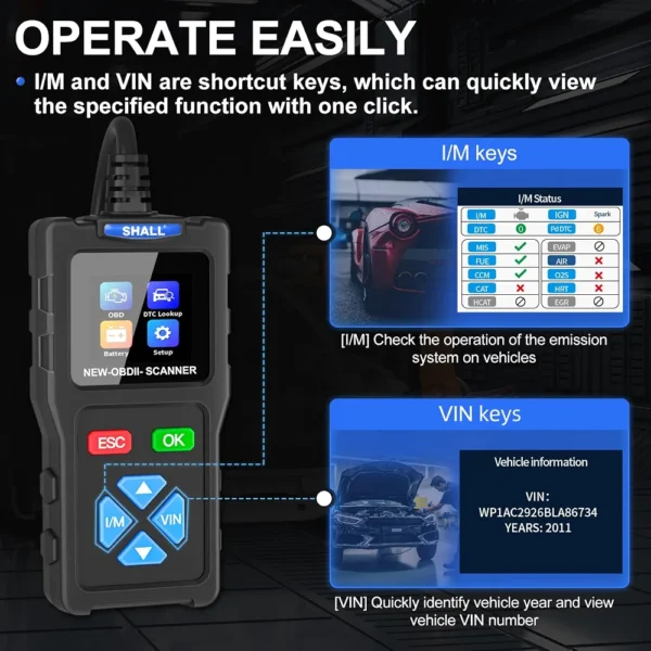 Tester diagnostyczny SHAll T100 OBD2 EOBD skaner błędów silnika