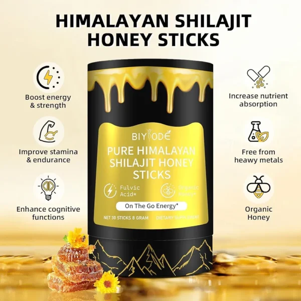 BIYYODE Shilajit Honey Sticks miód himalajski z shilajit 30 saszetek 240 g